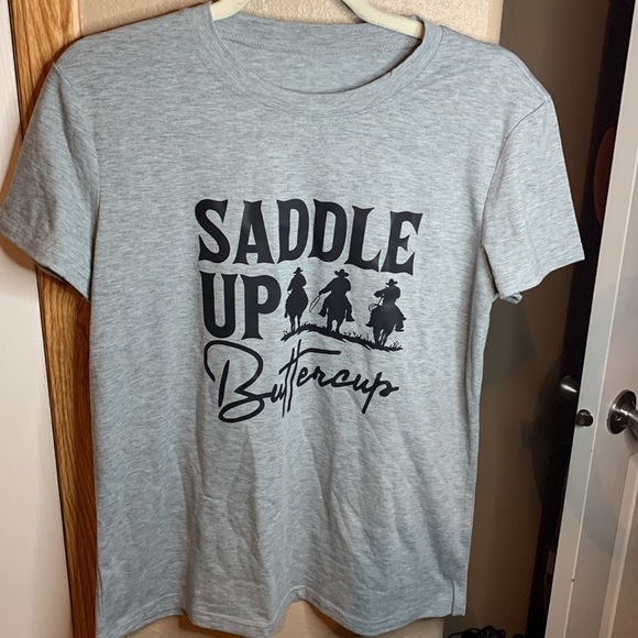 Western SADDLE UP grey graphic print tee NEW in bag - Picture 2 of 3